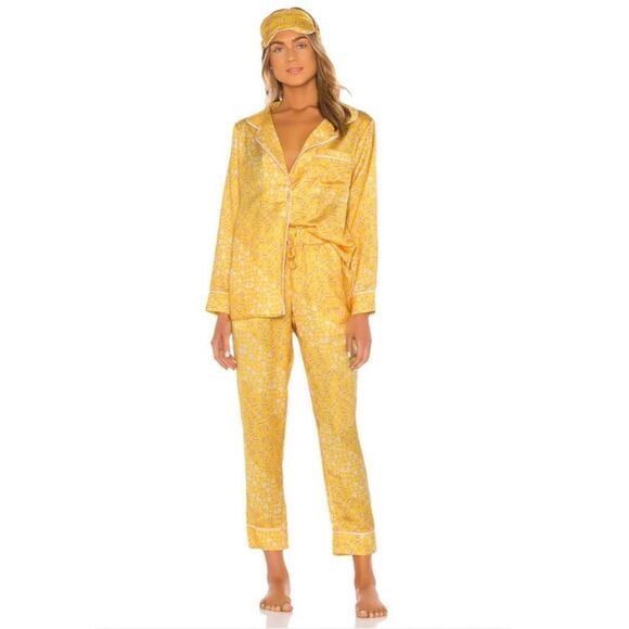 Plush Revolve NWT Floral PJ & Eye Mask Set in Yellow - Picture 1 of 8